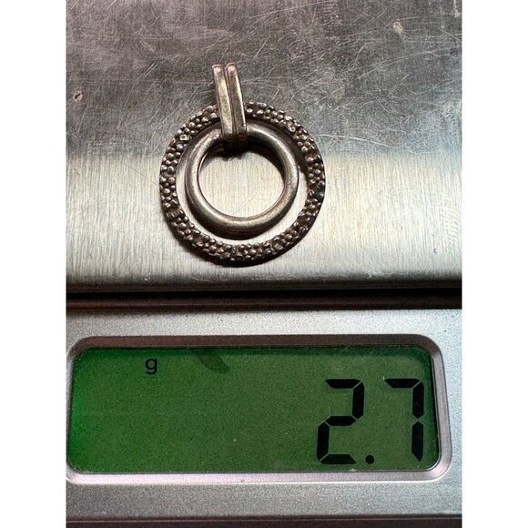 Estate Sterling Silver 925 Double Circle Textured Pendant, 24mm, 2.7g, No Chain - Picture 8 of 8